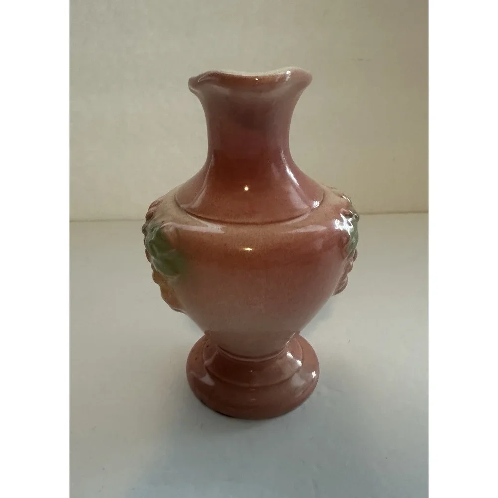 Vintage USA Pottery Pink Floral Ewer Pitcher Vase Embossed Flowers Art Pottery